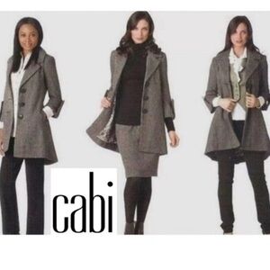CAbi Gray Wool flare Coat with Structured Shoulders 3/4 length sleeve